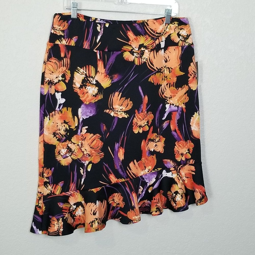 Thalia Sodi Asymmetrical Floral Skirt Black